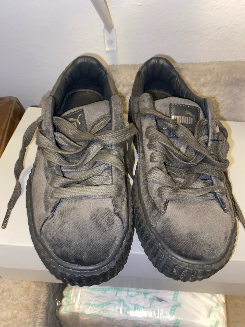 Puma Kids Gray Velvet Lace-Up Sneakers